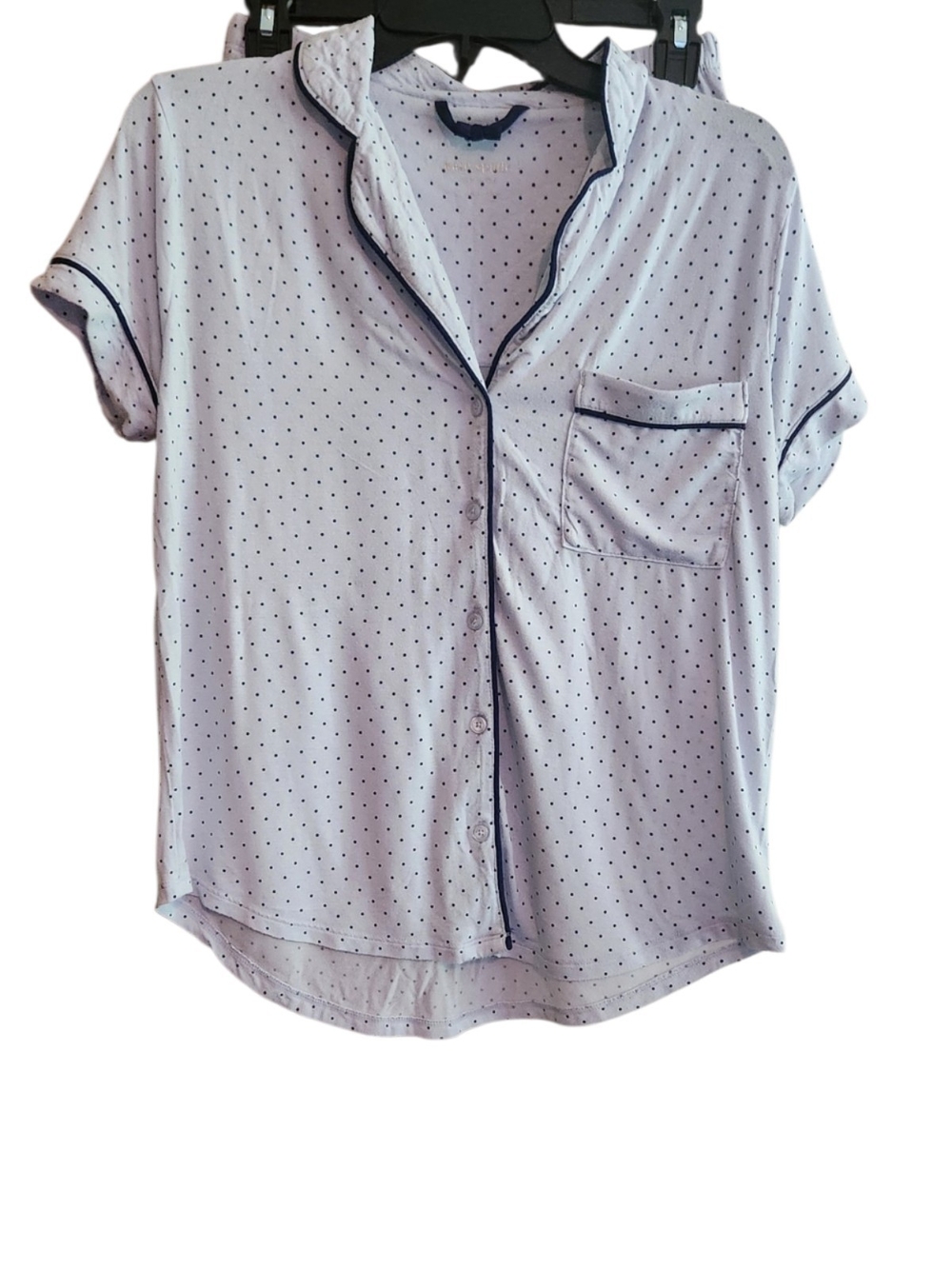 kate spade Light Blue Short Sleeve Button-Down Navy Dot Trim Pajama Short Set